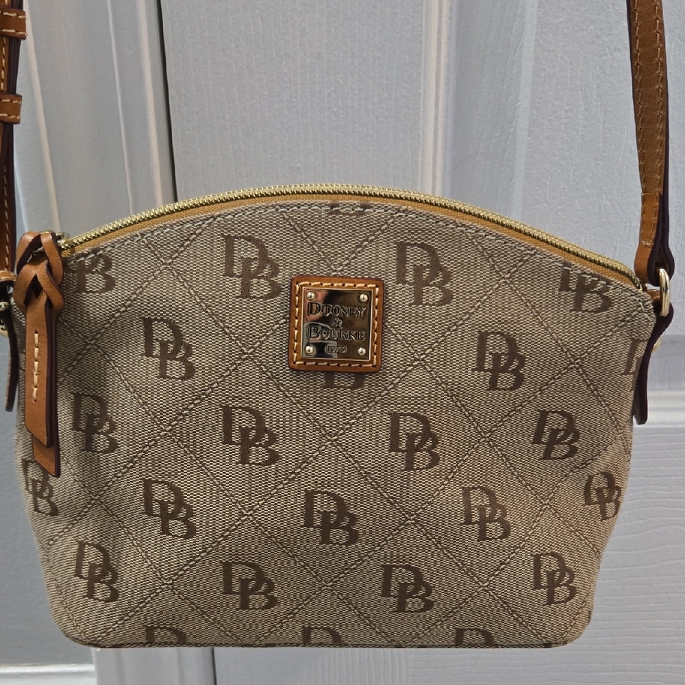 Dooney & Bourke Tan and Brown DB Signature Logo Crossbody Bag